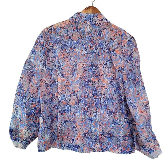 Ruby Rd. Womens Button-Up Top Size 14 Blue Floral Rayon Long Sleeves Collared - Picture 3 of 7